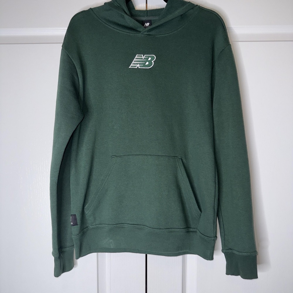New Balance Hoodie Boys XL 18-20 Green Fleece Pullover Logo Graphic Sweatshirt